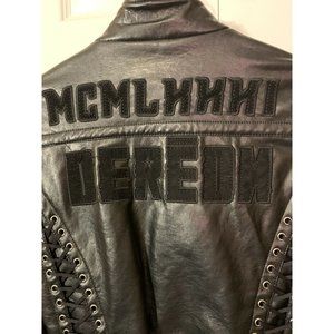 DEREON polyester Faux Leather Jacket Womens Size M‎ Black zippered cropped